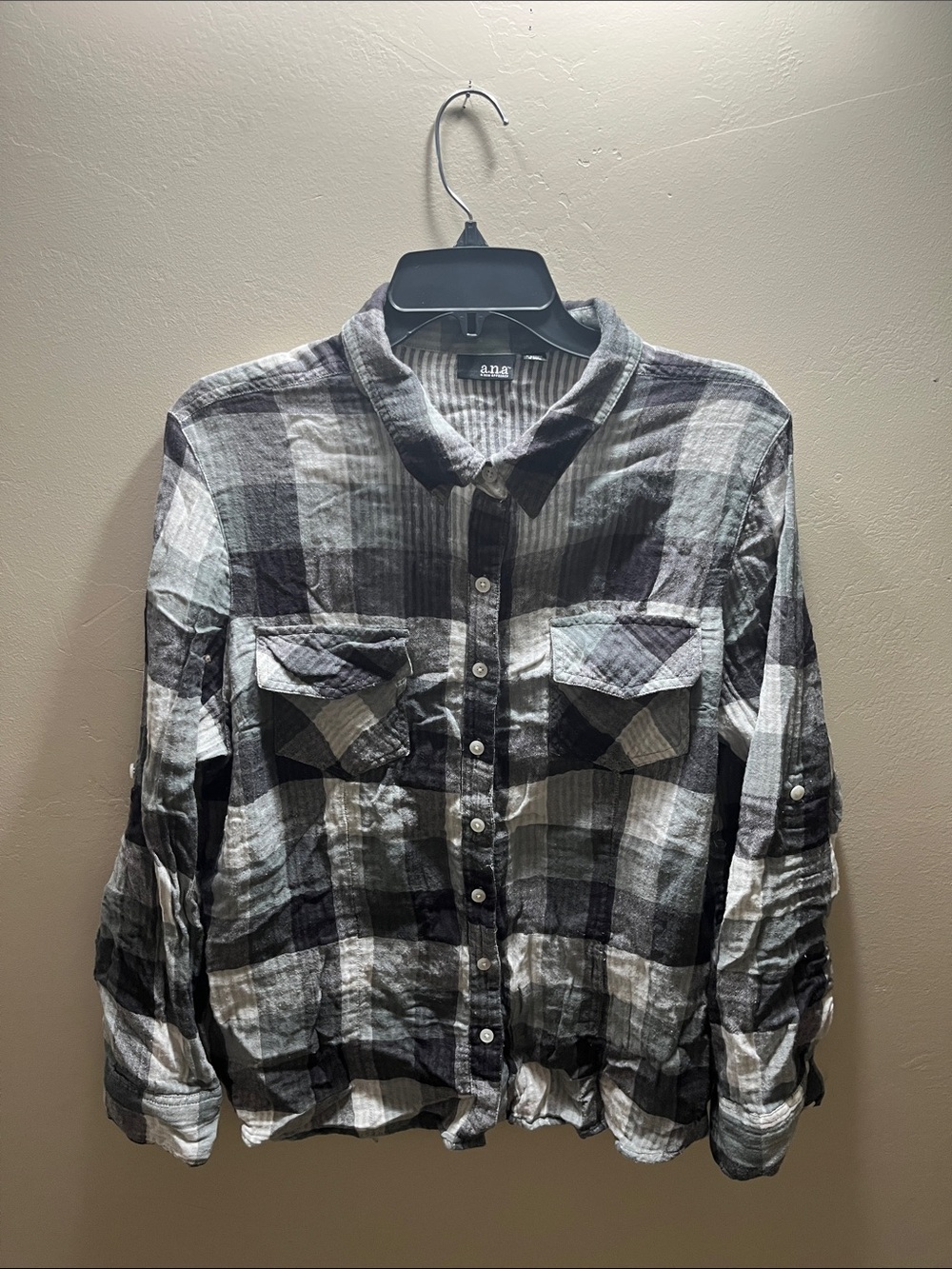 a.n.a Black and White Plaid Button-Up Shirt